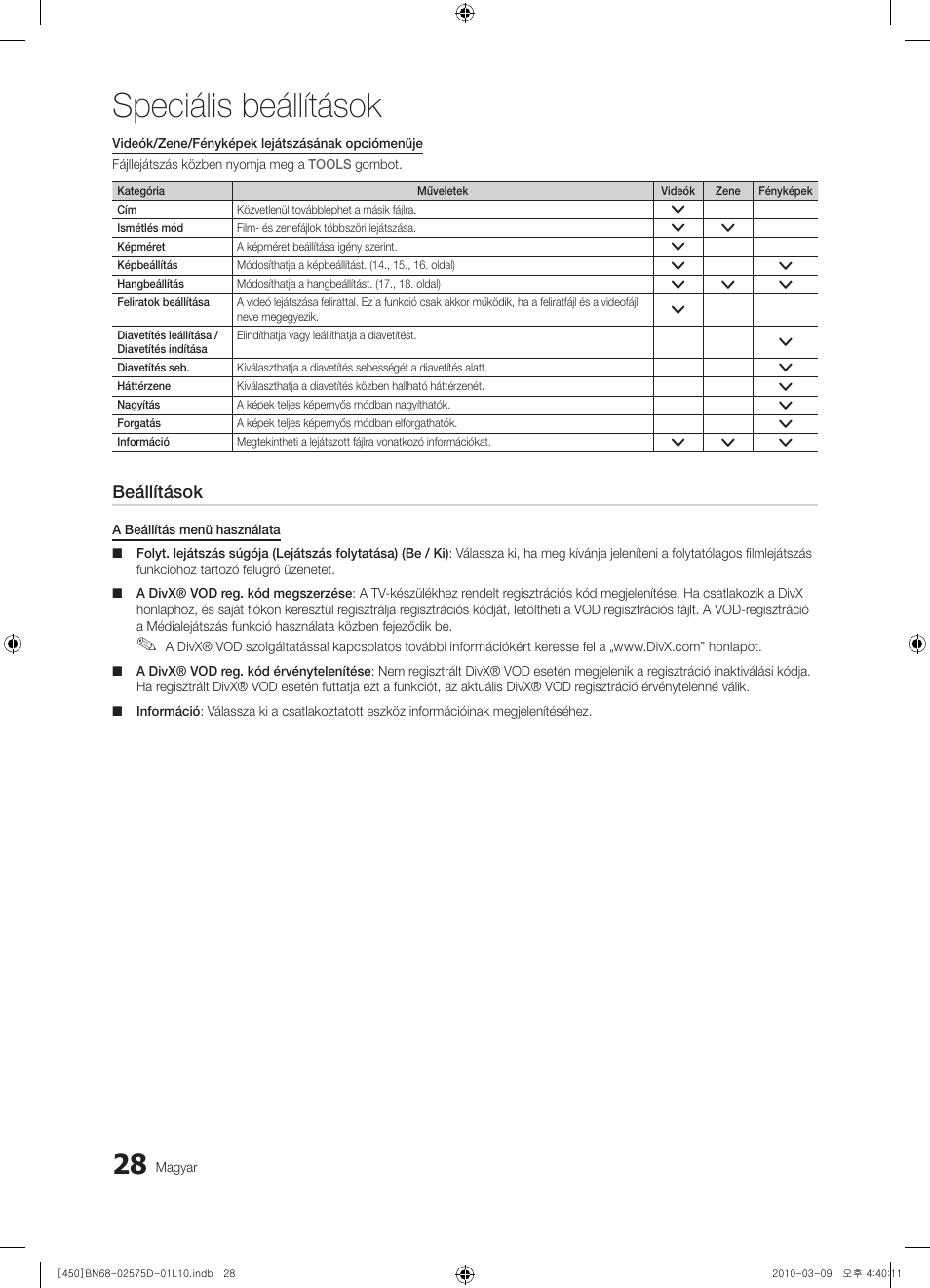 Speciális beállítások, Beállítások | Samsung PS42C450B1W User Manual | Page 68 / 401