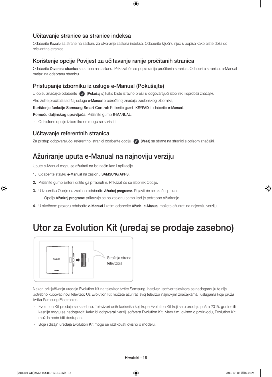 Utor za evolution kit (uređaj se prodaje zasebno), Ažuriranje uputa e-manual na najnoviju verziju, Učitavanje stranice sa stranice indeksa | Učitavanje referentnih stranica | Samsung UE48H8000ST User Manual | Page 128 / 353