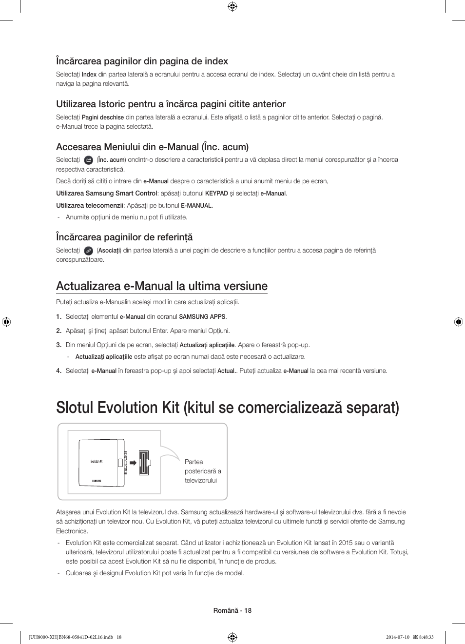 Actualizarea e-manual la ultima versiune, Încărcarea paginilor din pagina de index, Accesarea meniului din e-manual (înc. acum) | Încărcarea paginilor de referinţă | Samsung UE48H8000ST User Manual | Page 194 / 353