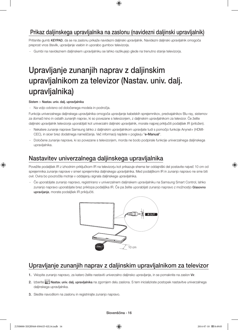 Nastavitev univerzalnega daljinskega upravljalnika | Samsung UE48H8000ST User Manual | Page 280 / 353