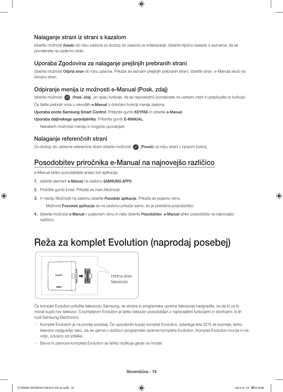 Reža za komplet evolution (naprodaj posebej), Nalaganje strani iz strani s kazalom, Odpiranje menija iz možnosti e-manual (posk. zdaj) | Nalaganje referenčnih strani | Samsung UE48H8000ST User Manual | Page 282 / 353