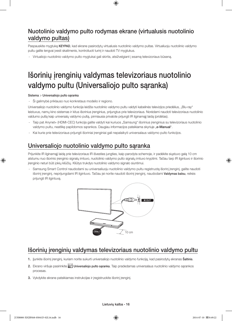 Universaliojo nuotolinio valdymo pulto sąranka | Samsung UE48H8000ST User Manual | Page 324 / 353