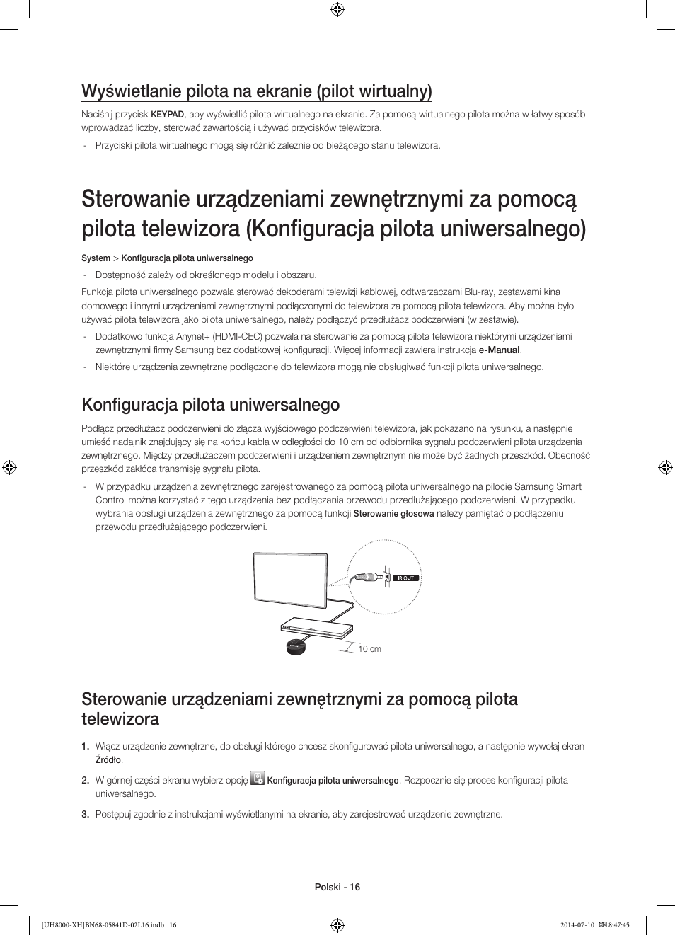Wyświetlanie pilota na ekranie (pilot wirtualny), Konfiguracja pilota uniwersalnego | Samsung UE48H8000ST User Manual | Page 60 / 353