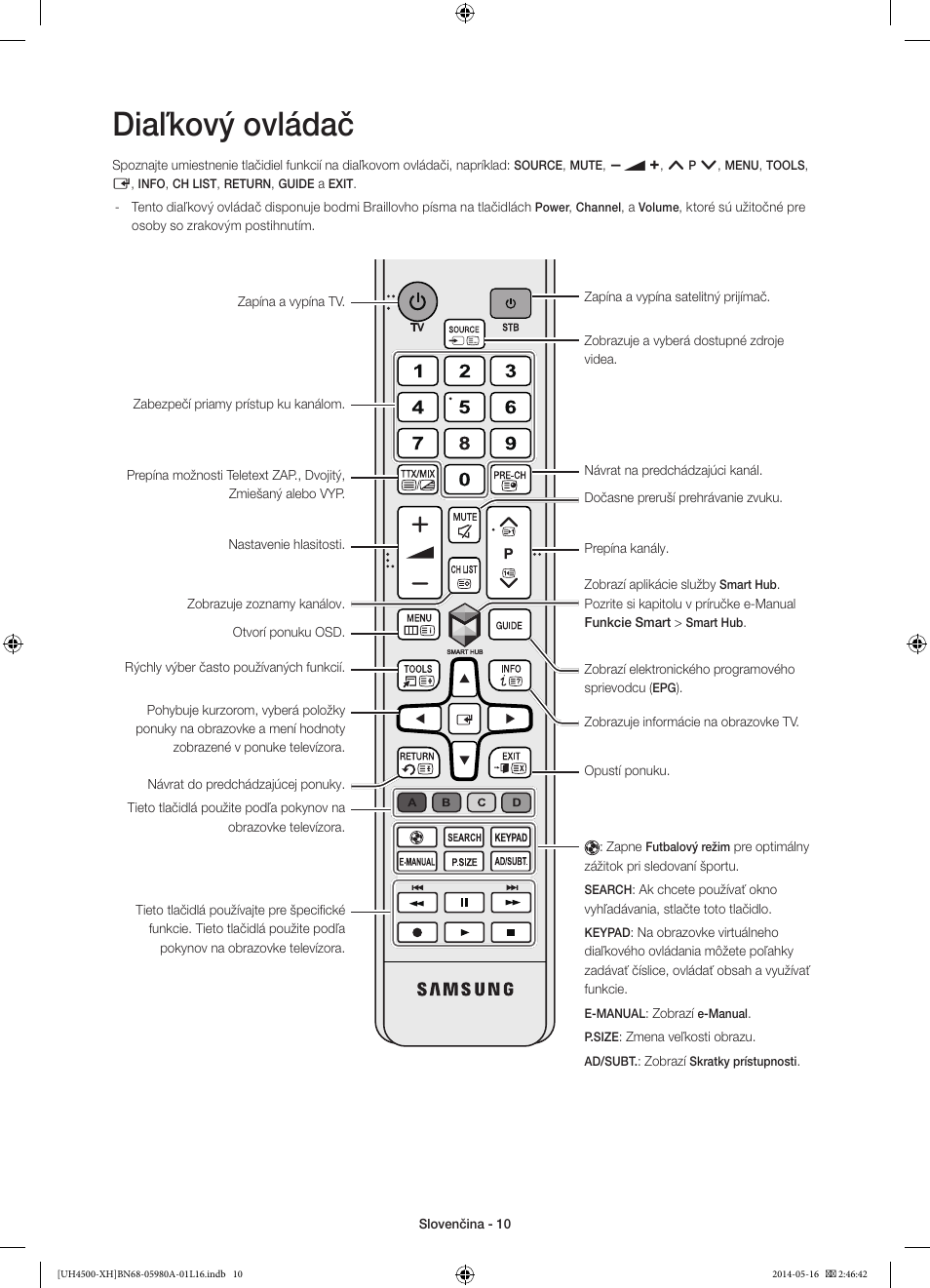Diaľkový ovládač | Samsung UE32H4510AW User Manual | Page 136 / 289