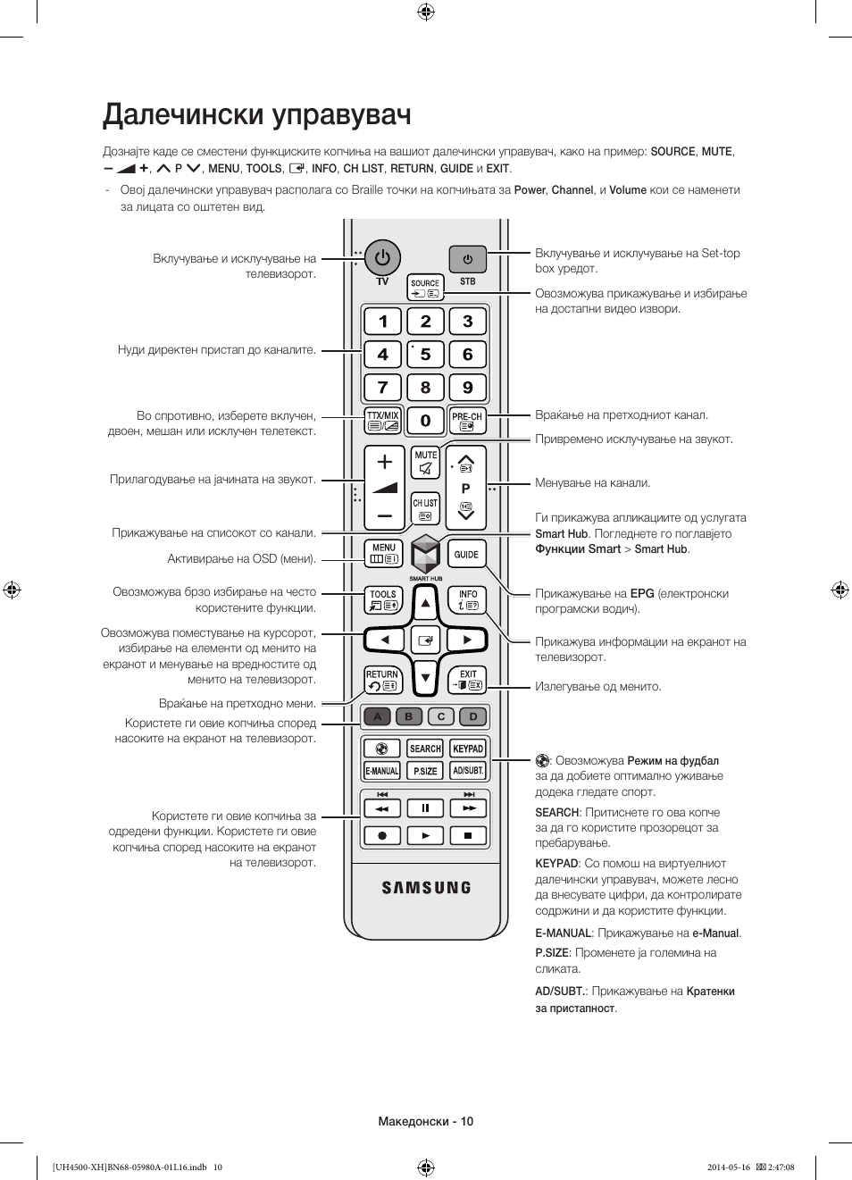 Далечински управувач | Samsung UE32H4510AW User Manual | Page 208 / 289