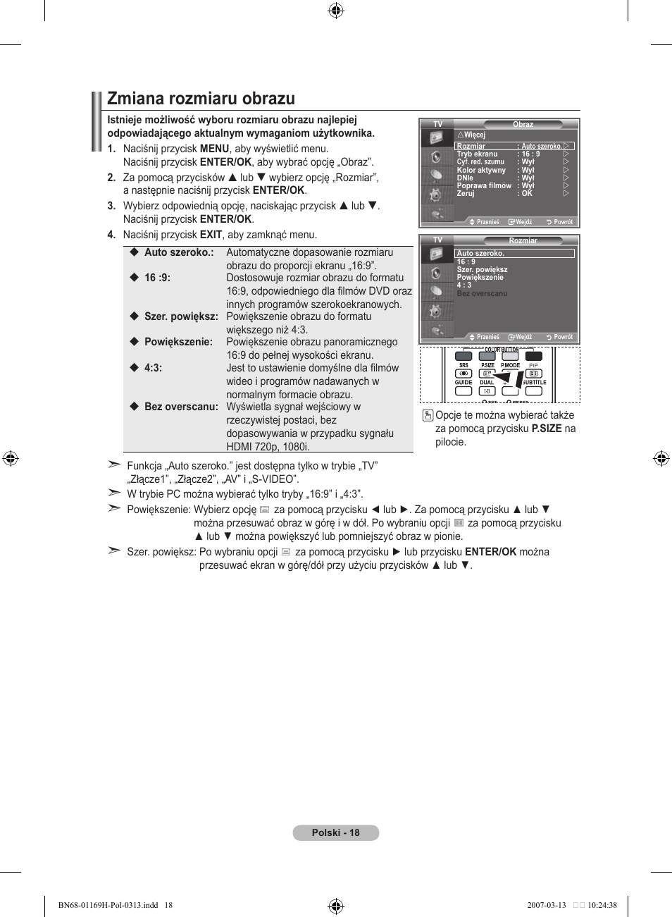 Zmiana rozmiaru obrazu | Samsung LE26R87BD User Manual | Page 133 / 507