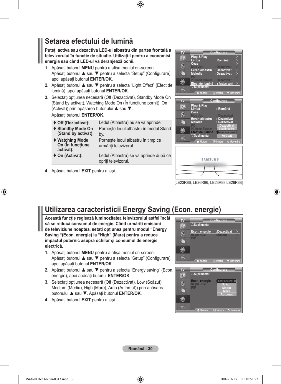 Setarea efectului de lumină | Samsung LE26R87BD User Manual | Page 481 / 507