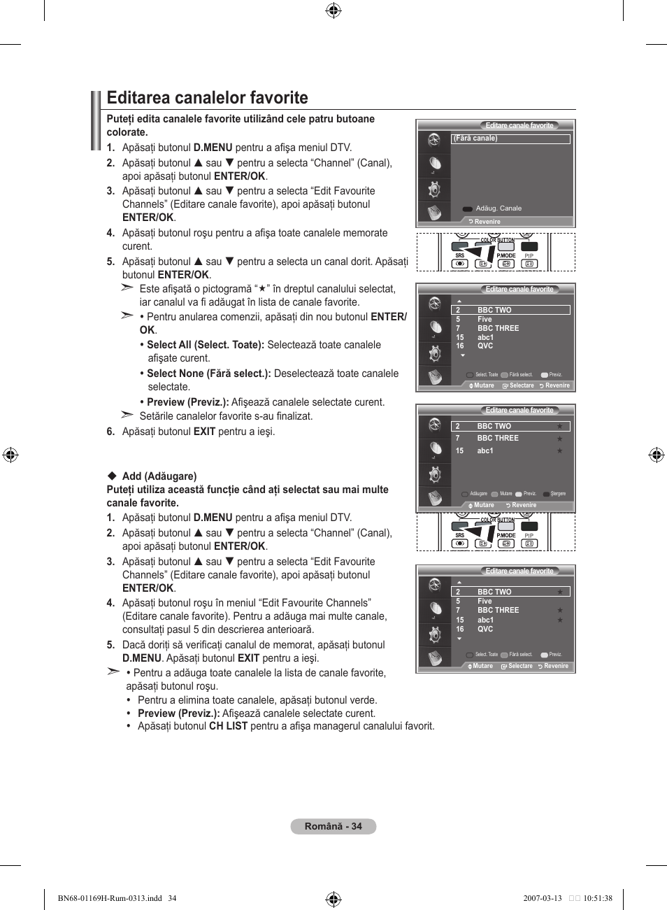 Editarea canalelor favorite | Samsung LE26R87BD User Manual | Page 485 / 507