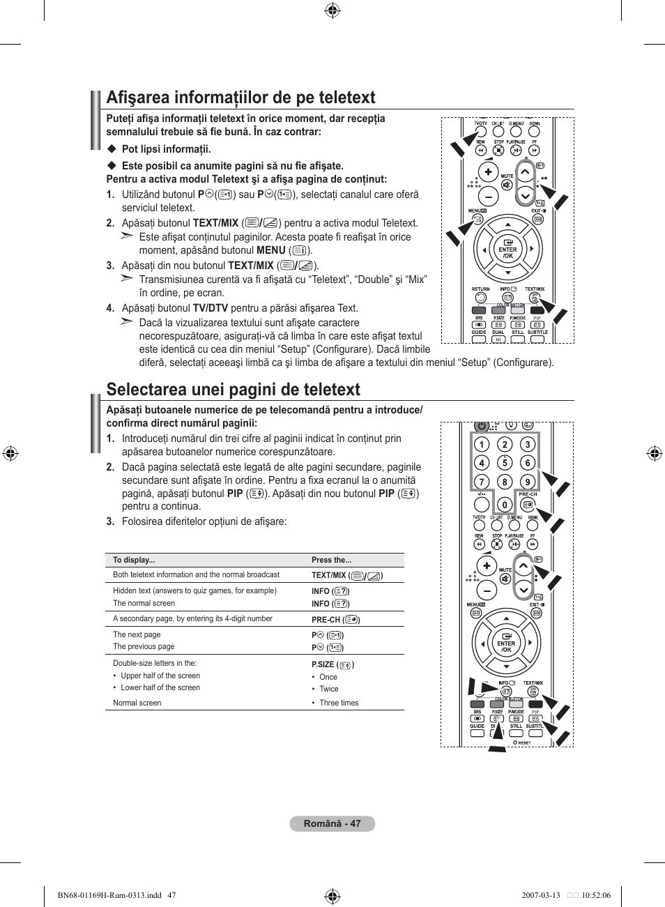 Afişarea informaţiilor de pe teletext, Selectarea unei pagini de teletext | Samsung LE26R87BD User Manual | Page 498 / 507