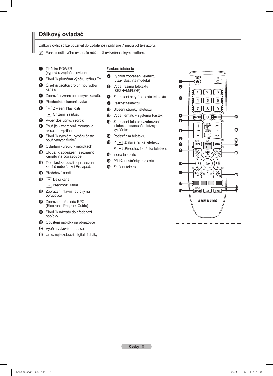 Dálkový ovladač | Samsung PS42B430P2W User Manual | Page 178 / 343