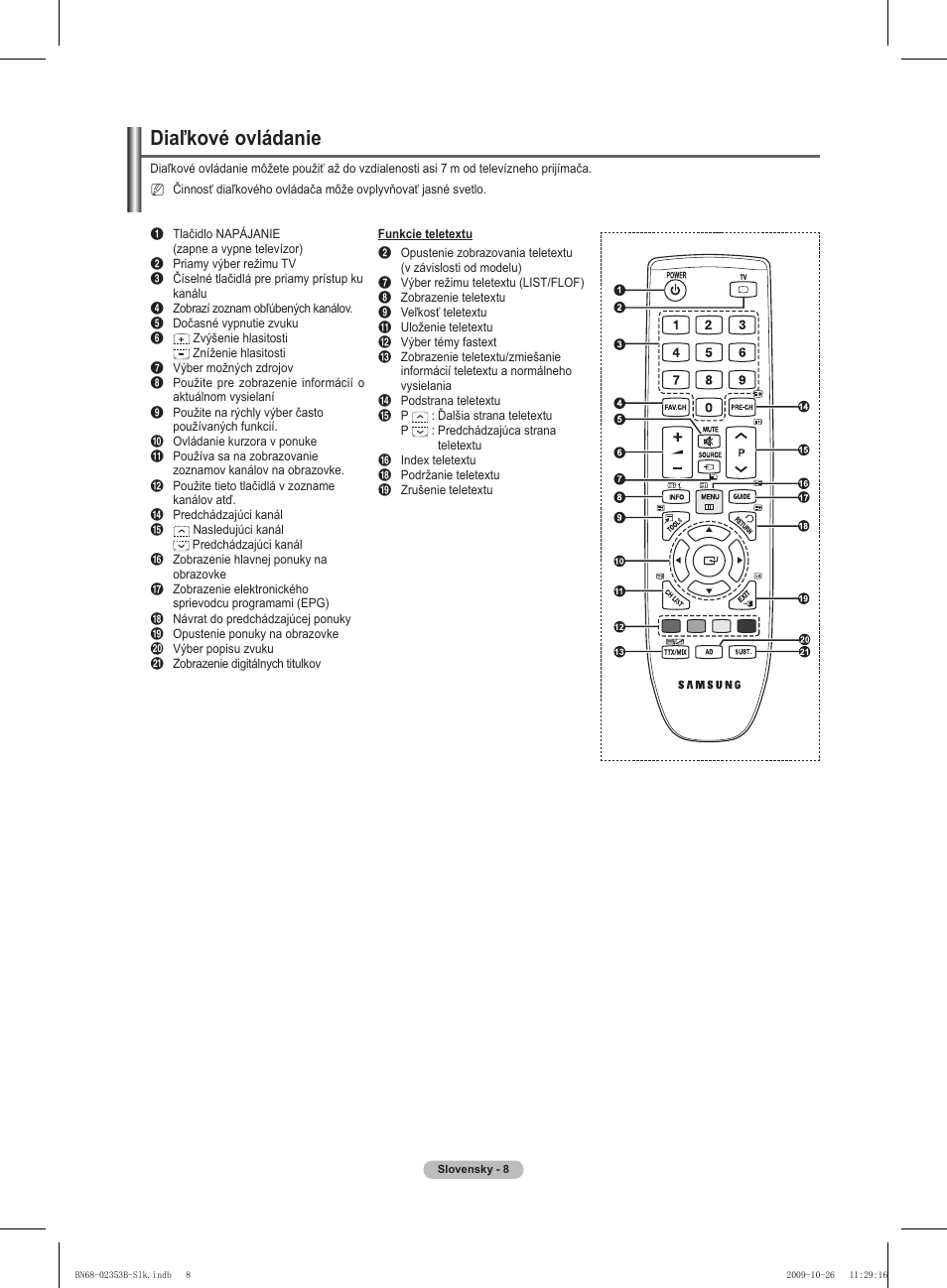 Diaľkové ovládanie | Samsung PS42B430P2W User Manual | Page 212 / 343