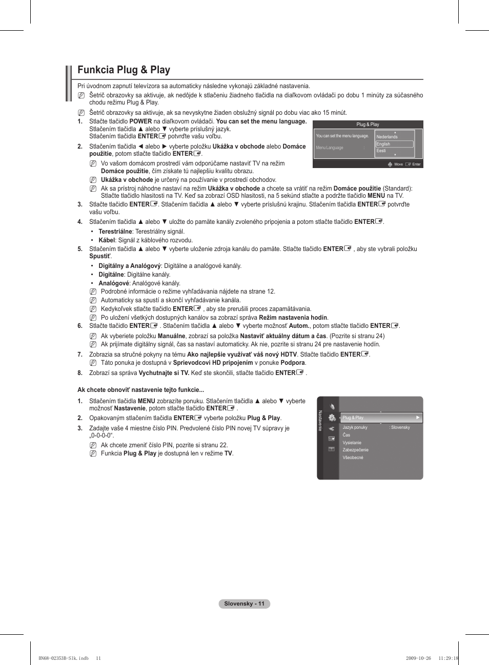 Funkcia plug & play | Samsung PS42B430P2W User Manual | Page 215 / 343