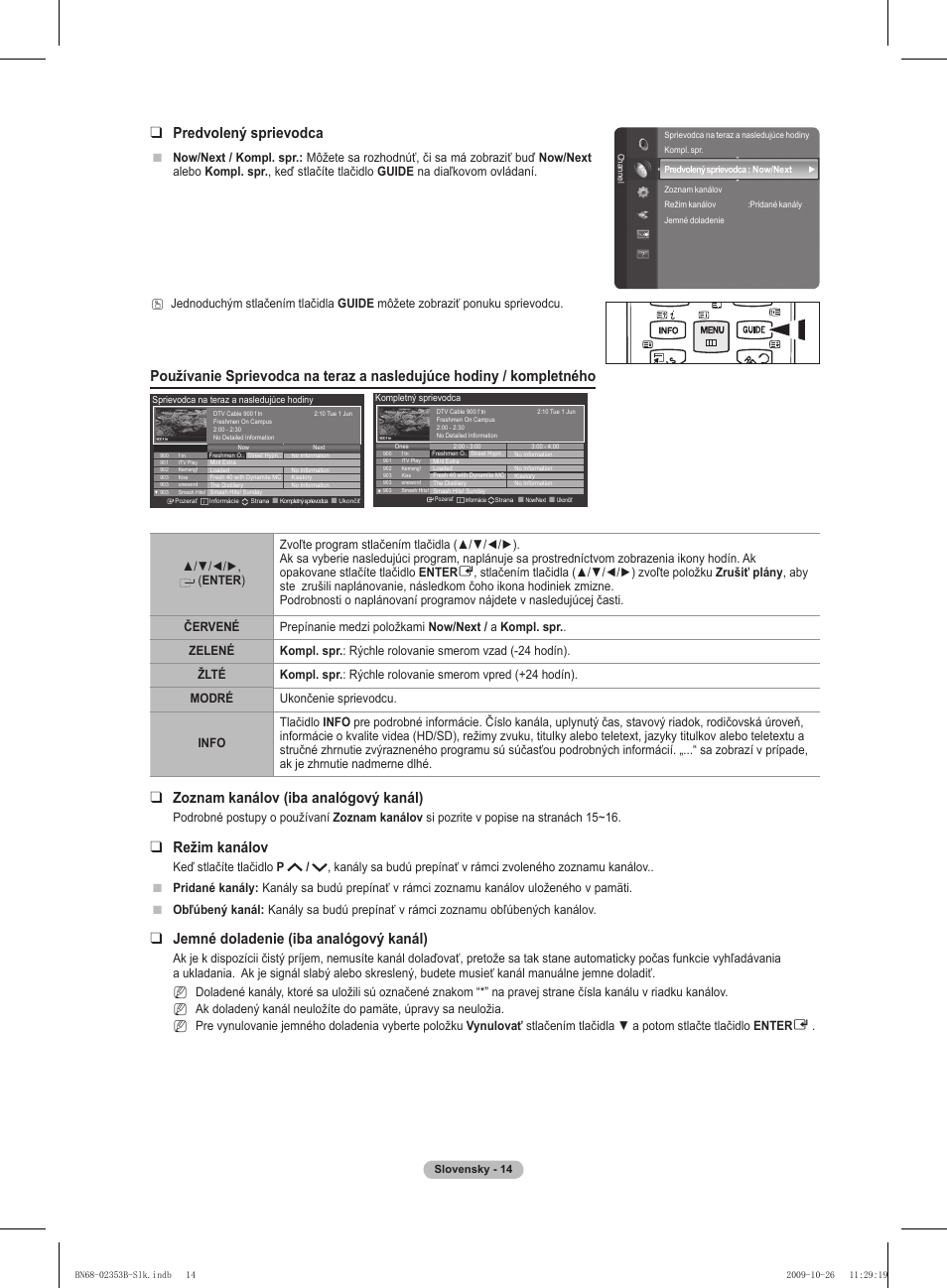 Predvolený sprievodca, Zoznam kanálov (iba analógový kanál), Režim kanálov | Jemné doladenie (iba analógový kanál), N n n | Samsung PS42B430P2W User Manual | Page 218 / 343