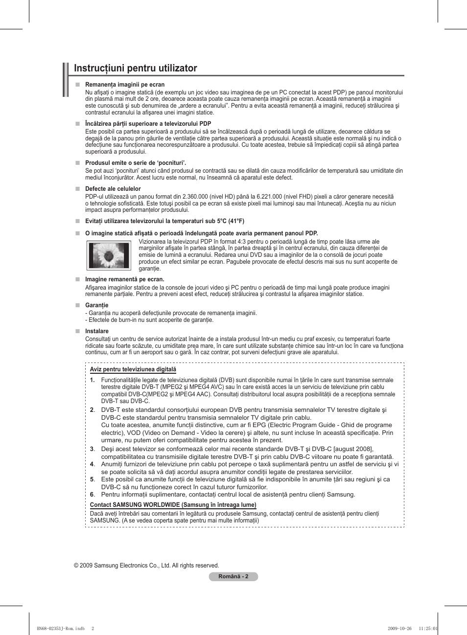 Instrucţiuni pentru utilizator | Samsung PS42B430P2W User Manual | Page 240 / 343