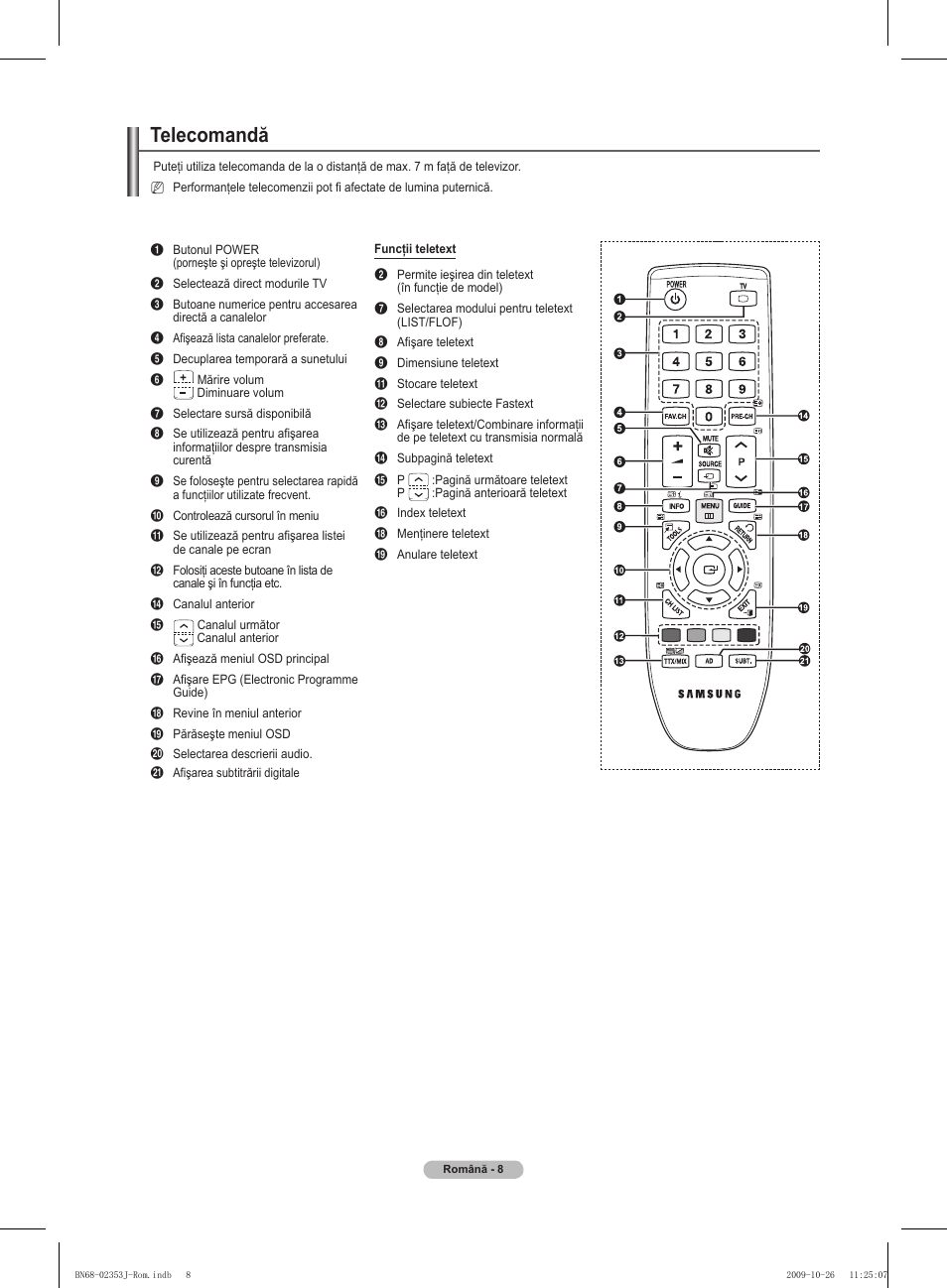 Telecomandă | Samsung PS42B430P2W User Manual | Page 246 / 343