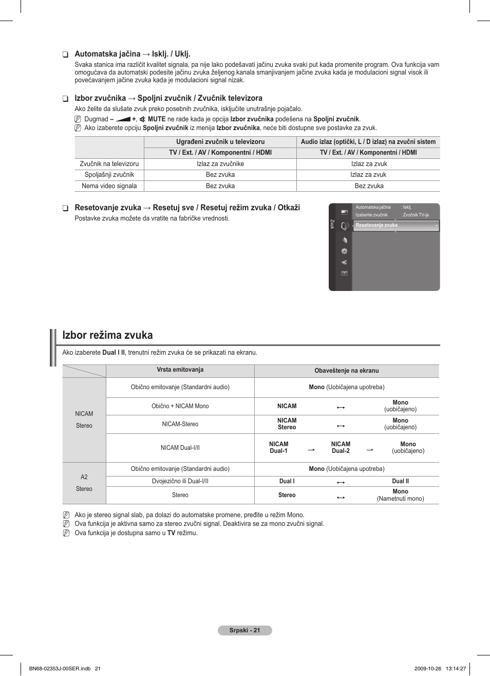Izbor režima zvuka | Samsung PS42B430P2W User Manual | Page 293 / 343