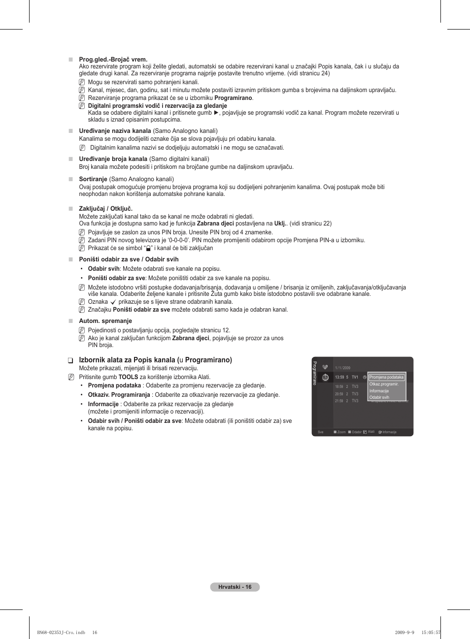 Izbornik alata za popis kanala ( ❑ u programirano) | Samsung PS42B430P2W User Manual | Page 322 / 343