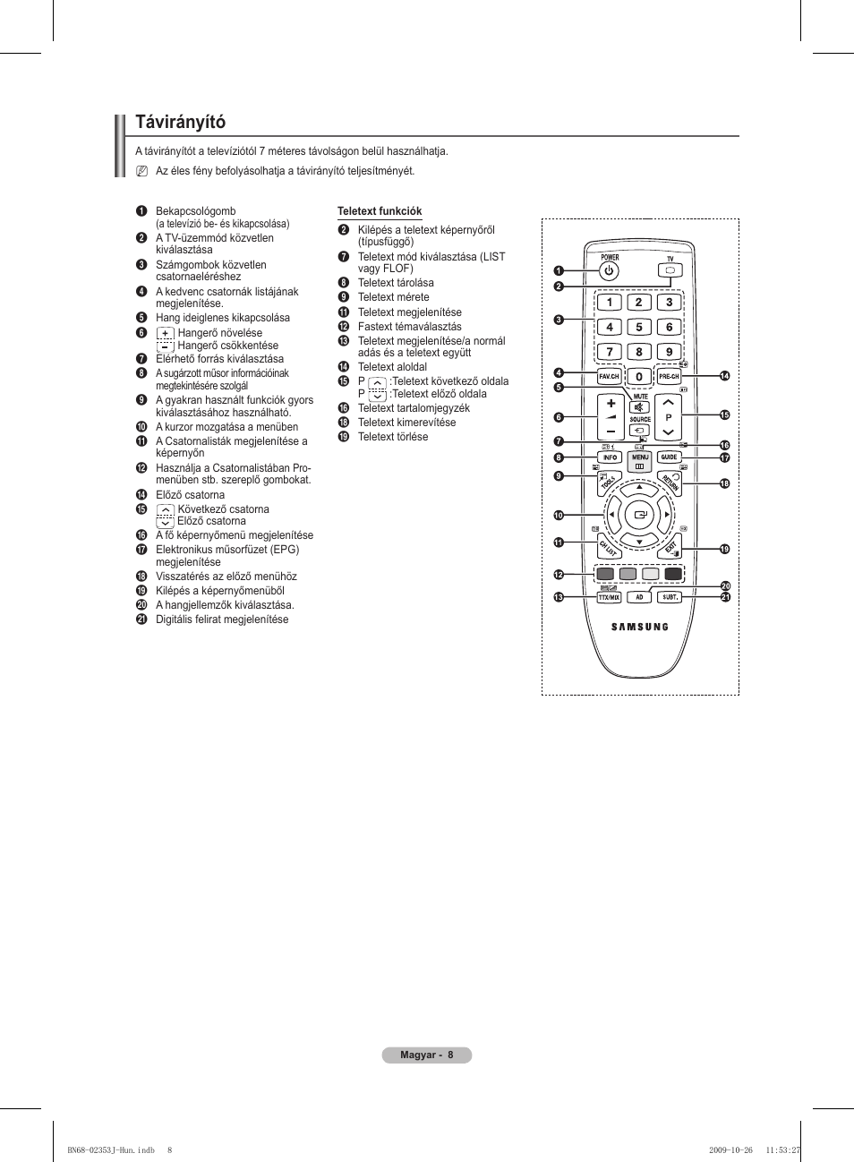 Távirányító | Samsung PS42B430P2W User Manual | Page 42 / 343