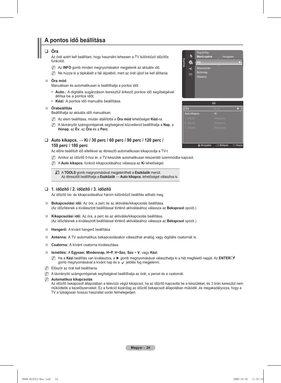 A pontos idő beállítása, Időzítő / 2. időzítő / 3. időzítő | Samsung PS42B430P2W User Manual | Page 58 / 343