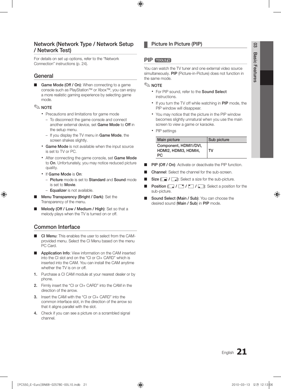 General, Common interface | Samsung PS50C550G1W User Manual | Page 21 / 501