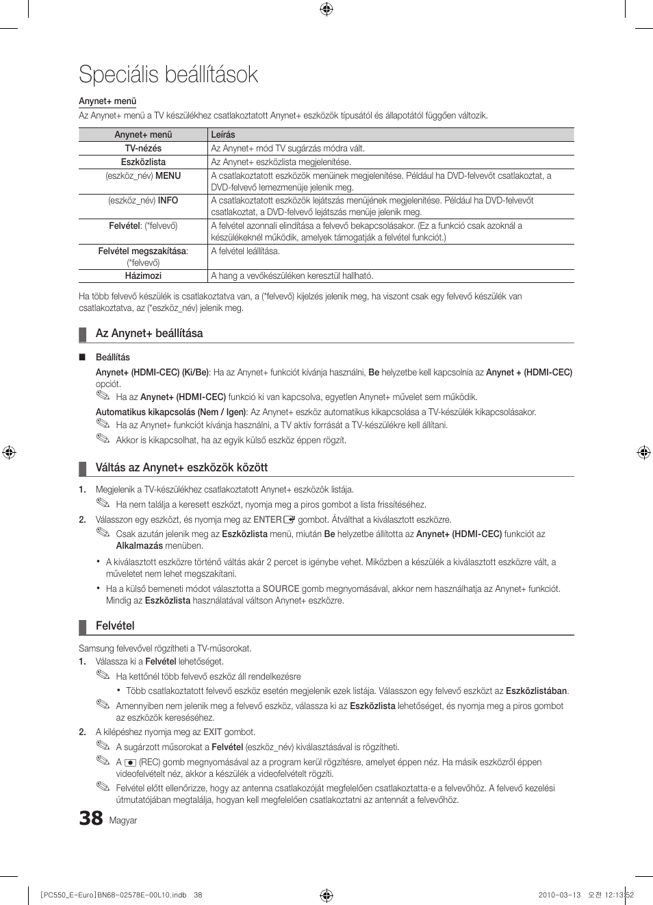 Speciális beállítások | Samsung PS50C550G1W User Manual | Page 88 / 501