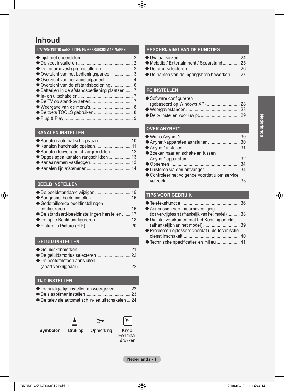 Inhoud | Samsung LE32A431T2 User Manual | Page 129 / 509