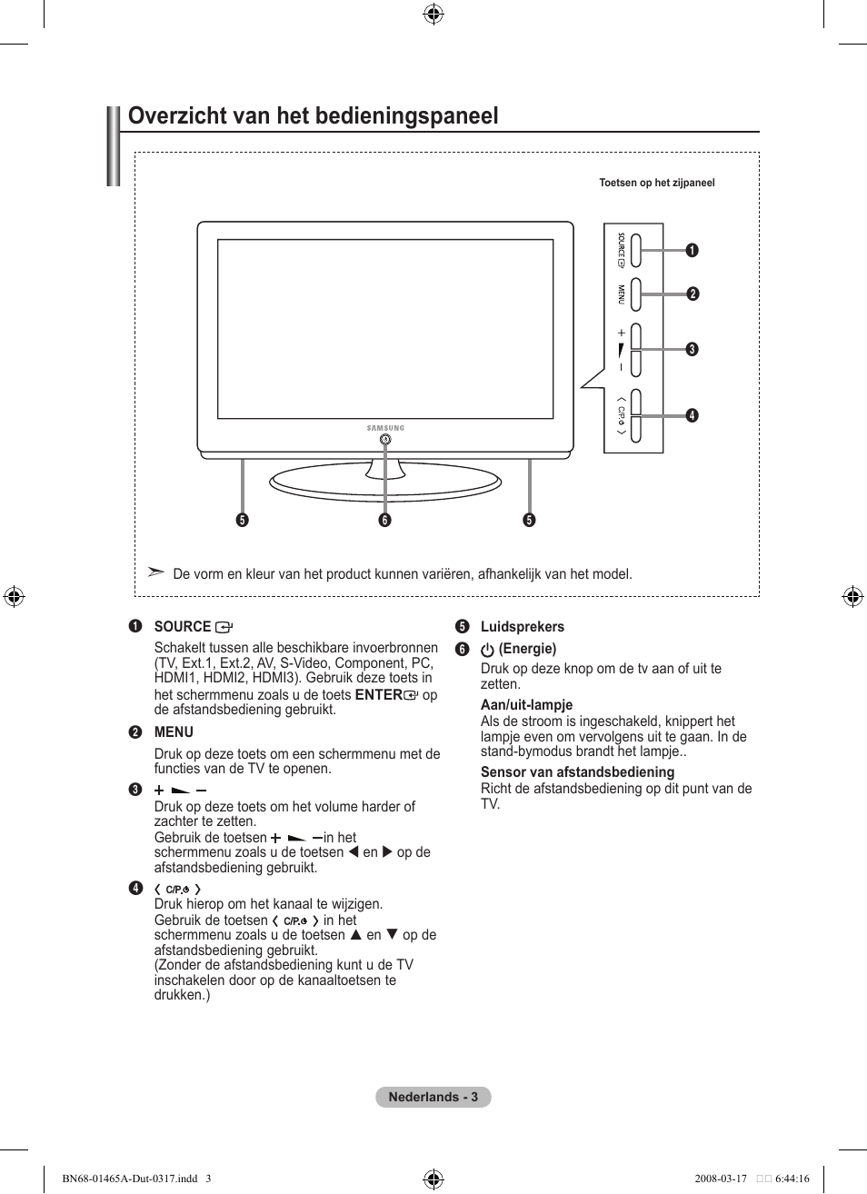 Overzicht van het bedieningspaneel | Samsung LE32A431T2 User Manual | Page 131 / 509