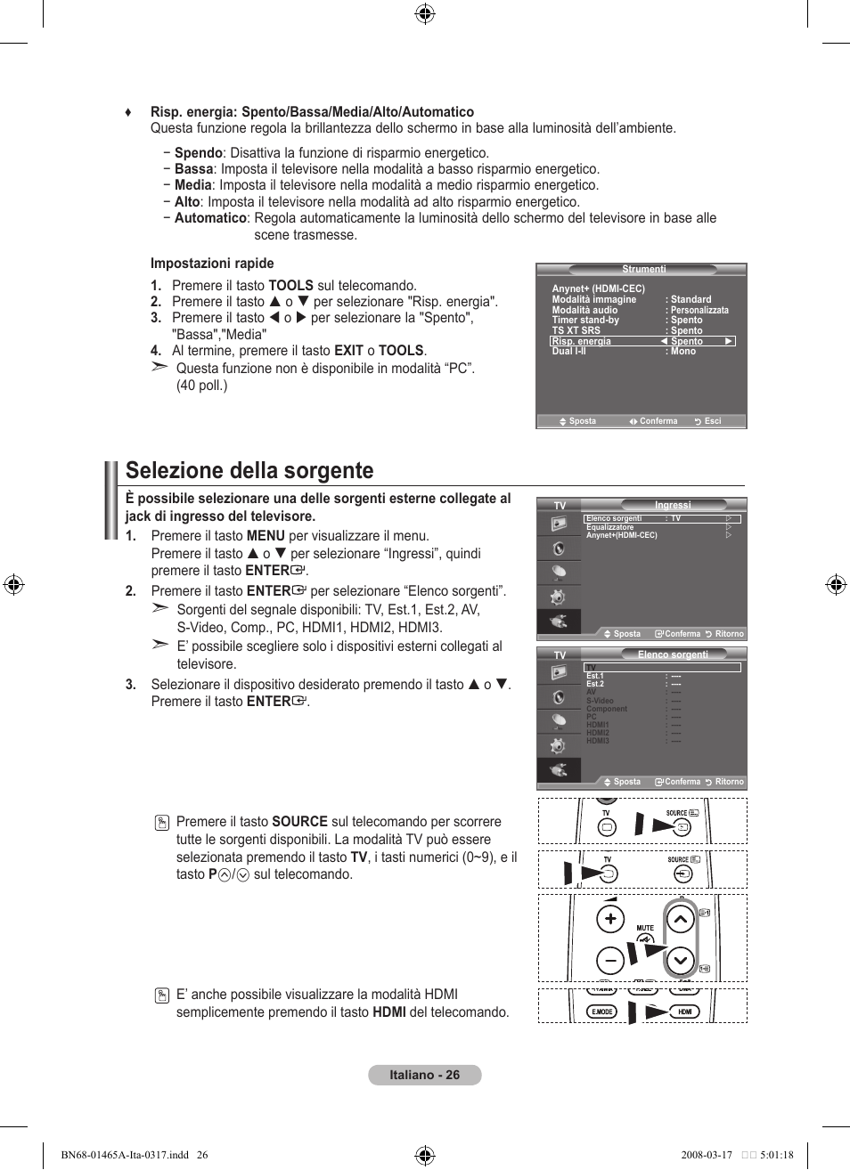 Selezione della sorgente | Samsung LE32A431T2 User Manual | Page 196 / 509