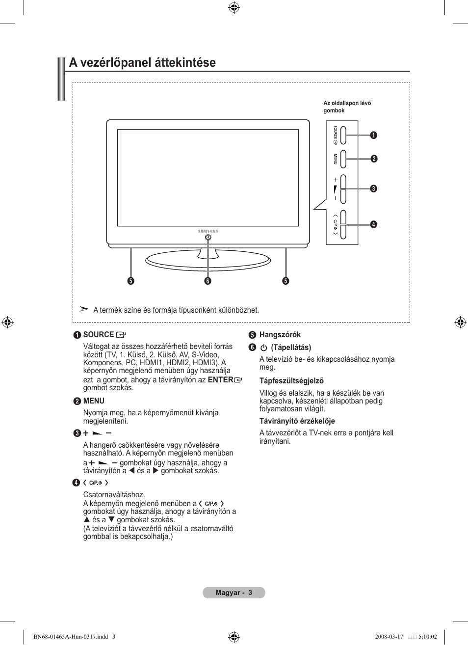 A vezérlőpanel áttekintése | Samsung LE32A431T2 User Manual | Page 301 / 509