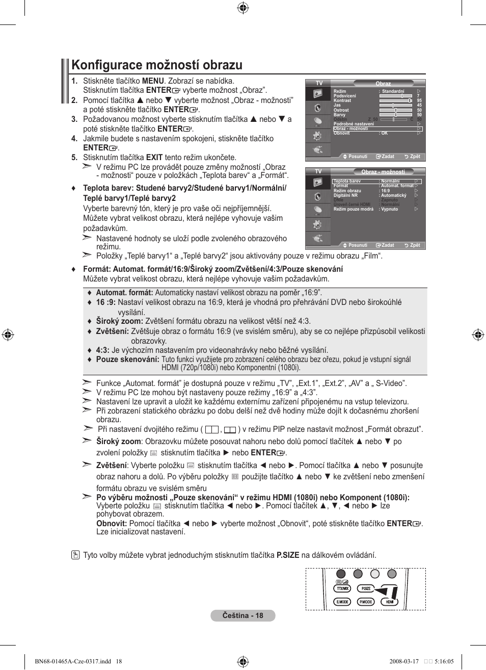 Konfigurace možností obrazu | Samsung LE32A431T2 User Manual | Page 400 / 509