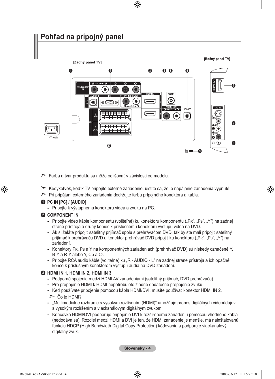 Pohľad na prípojný panel | Samsung LE32A431T2 User Manual | Page 428 / 509