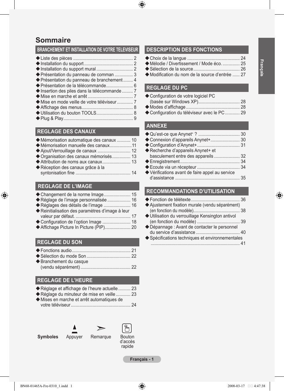 Sommaire | Samsung LE32A431T2 User Manual | Page 45 / 509