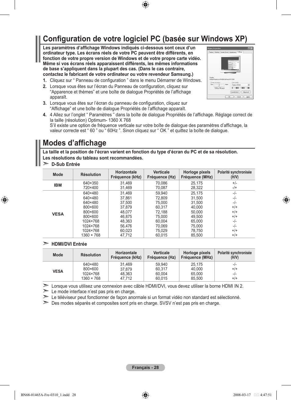 Modes d’affichage | Samsung LE32A431T2 User Manual | Page 72 / 509