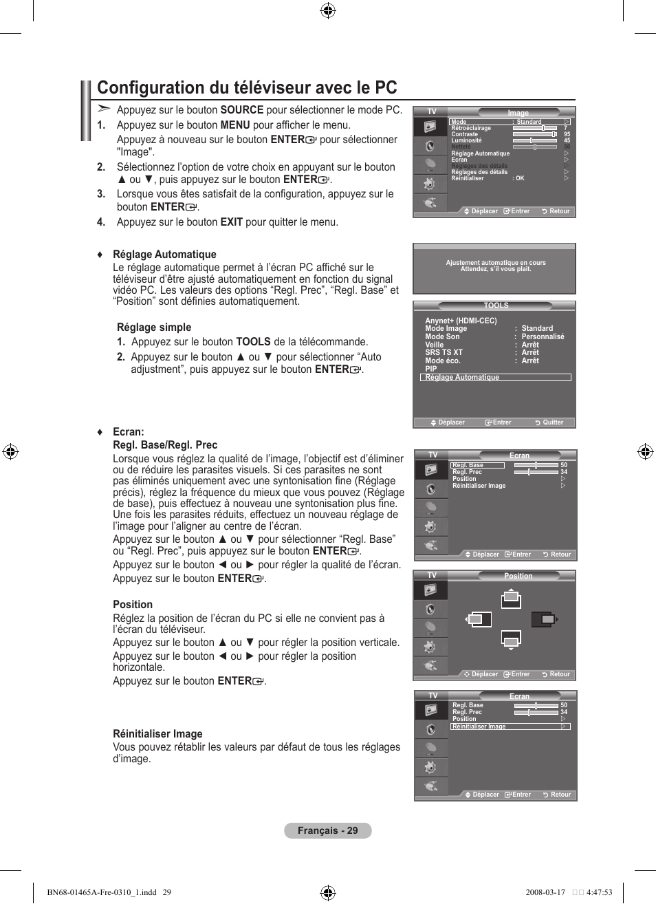 Configuration du téléviseur avec le pc | Samsung LE32A431T2 User Manual | Page 73 / 509