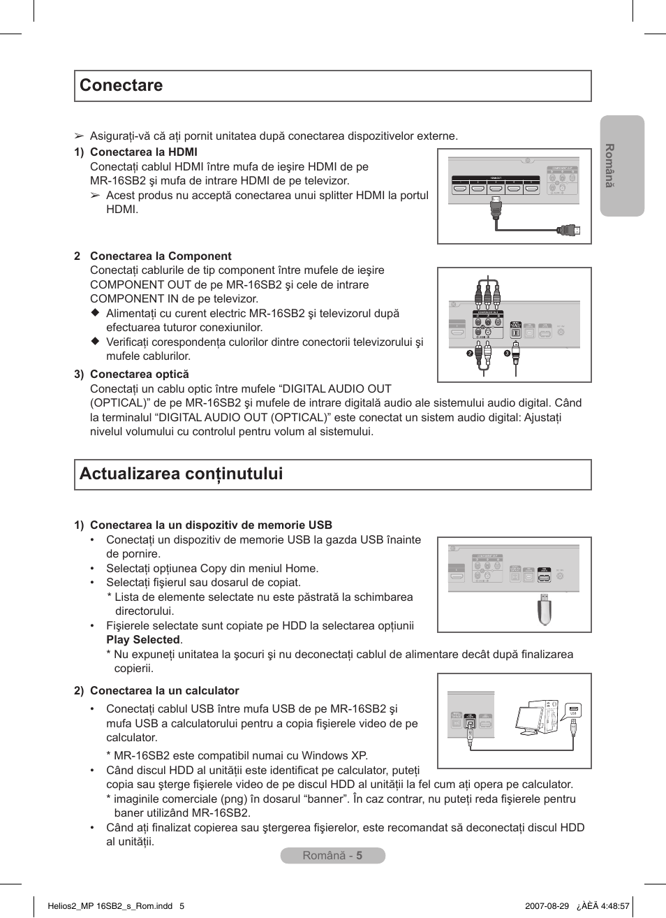 Conectare, Actualizarea conţinutului | Samsung MR-16SB2 User Manual | Page 89 / 151
