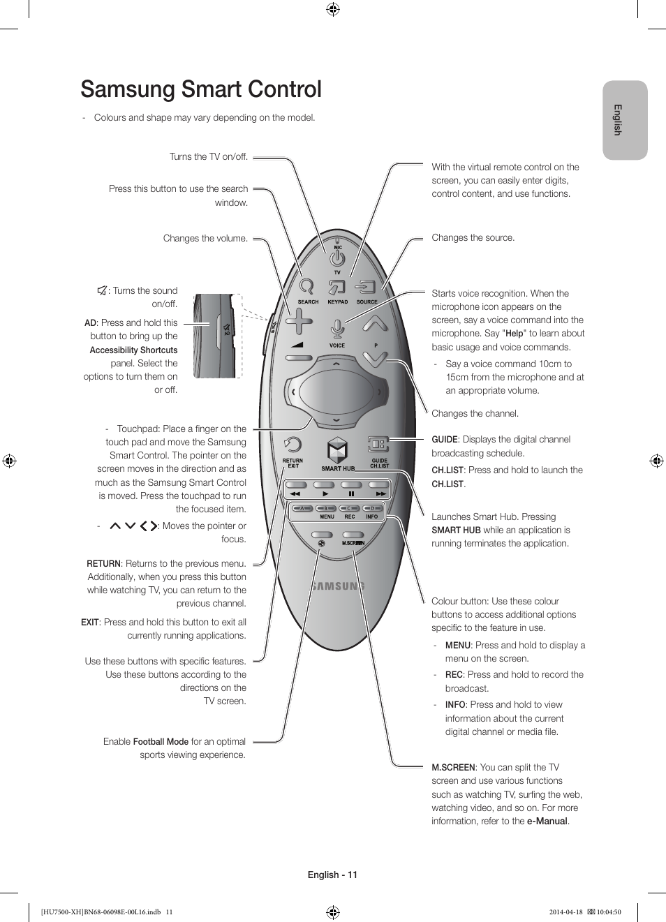 Samsung smart control | Samsung UE55HU7500L User Manual | Page 11 / 385
