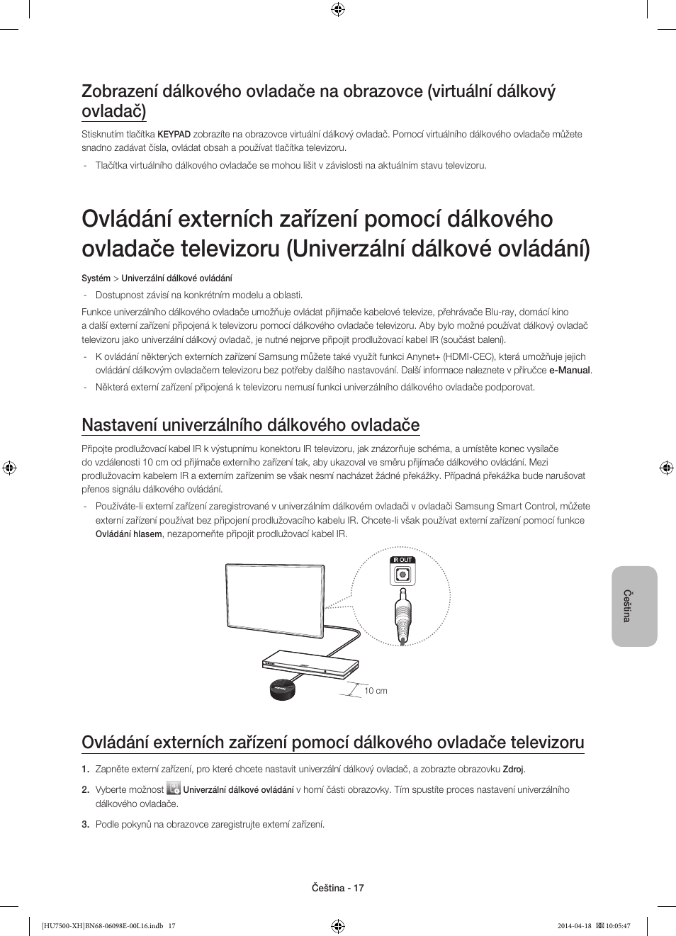 Nastavení univerzálního dálkového ovladače | Samsung UE55HU7500L User Manual | Page 161 / 385