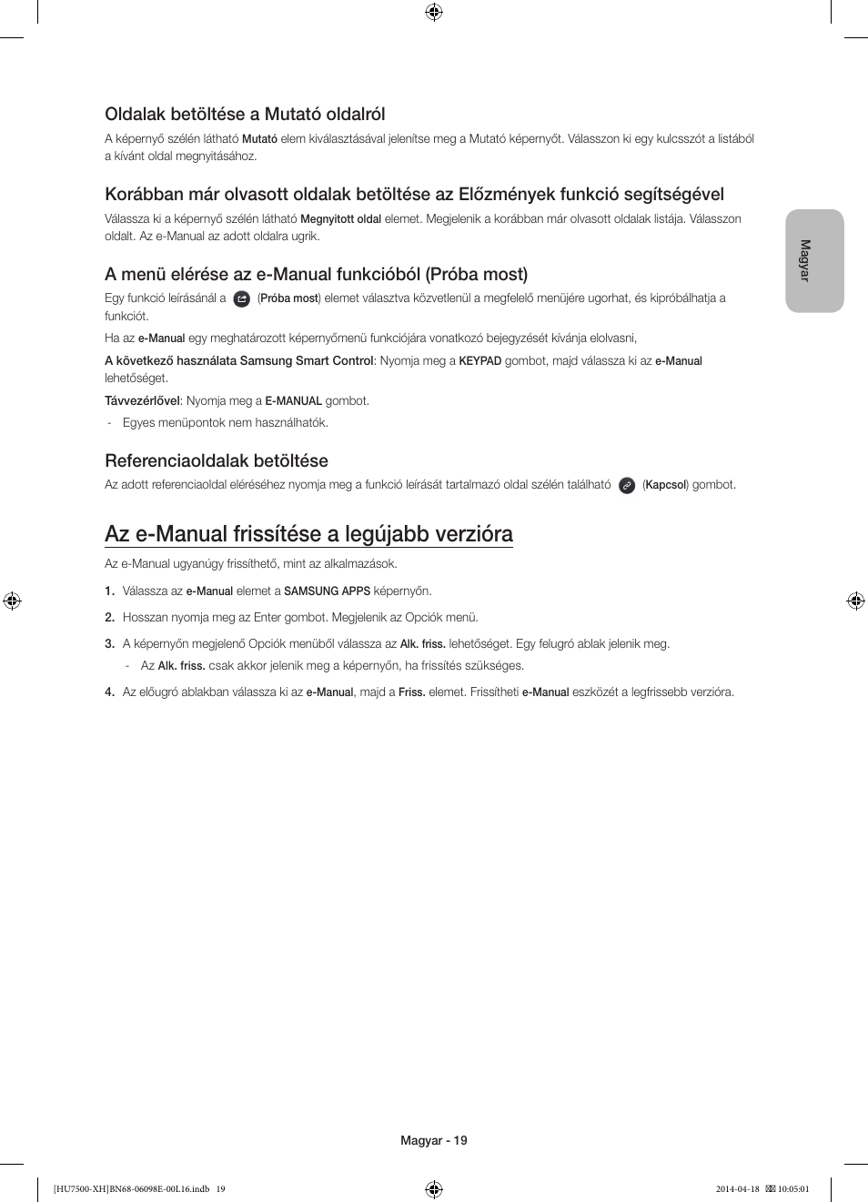 Az e-manual frissítése a legújabb verzióra, Oldalak betöltése a mutató oldalról, A menü elérése az e-manual funkcióból (próba most) | Referenciaoldalak betöltése | Samsung UE55HU7500L User Manual | Page 43 / 385