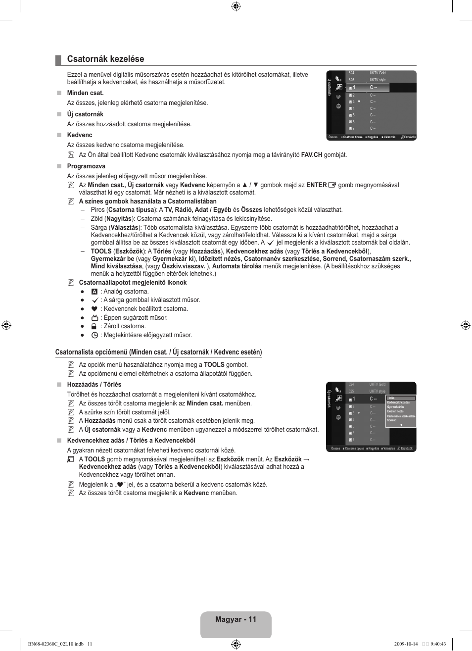 Csatornák kezelése, Magyar - 11 | Samsung LE26B450C4W User Manual | Page 43 / 326