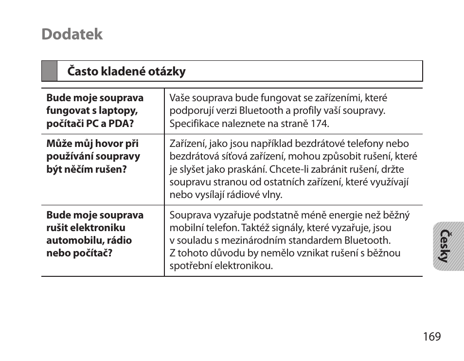 Dodatek, Často kladené otázky | Samsung HM3700 User Manual | Page 171 / 213