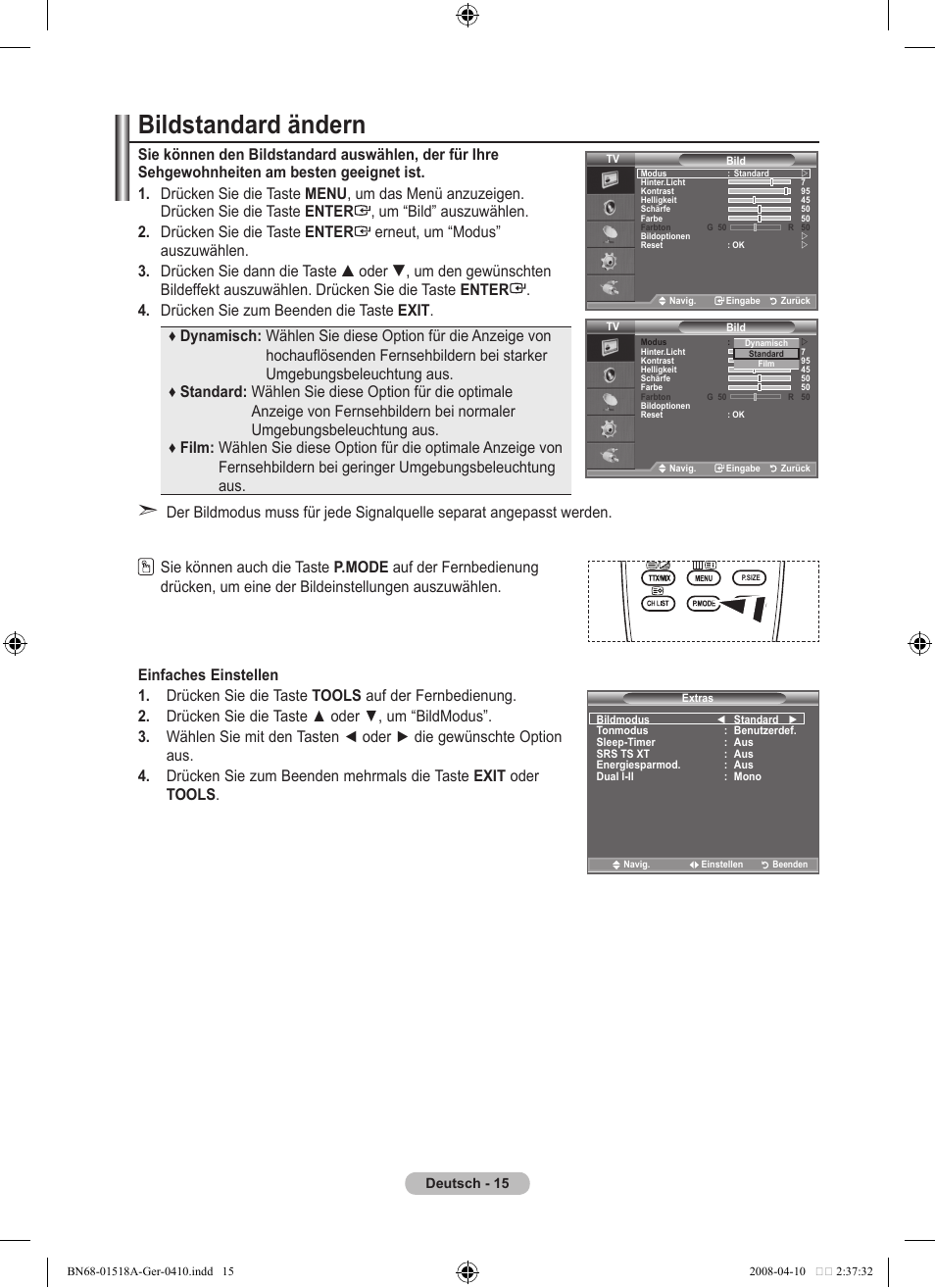 Bildstandard ändern | Samsung LE32A330J1N User Manual | Page 85 / 413