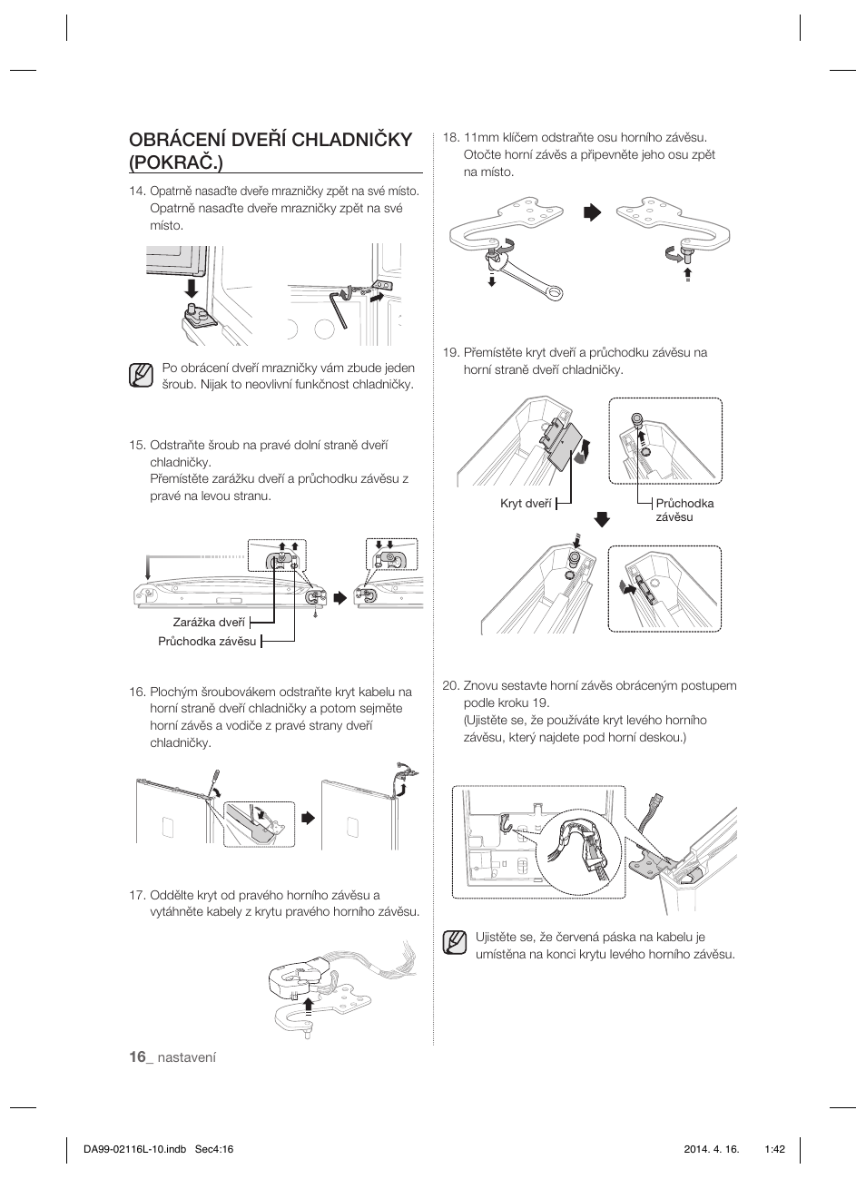 Obrácení dveří chladničky (pokrač.) | Samsung RL55VTEBG User Manual | Page 96 / 240