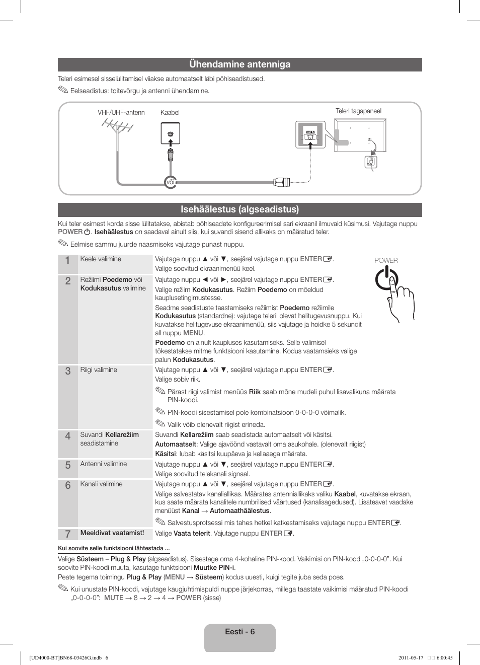 Ühendamine antenniga, Isehäälestus (algseadistus) | Samsung UE32D4000NW User Manual | Page 102 / 146