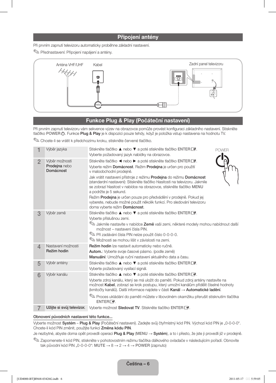 Připojení antény, Funkce plug & play (počáteční nastavení) | Samsung UE32D4000NW User Manual | Page 22 / 146