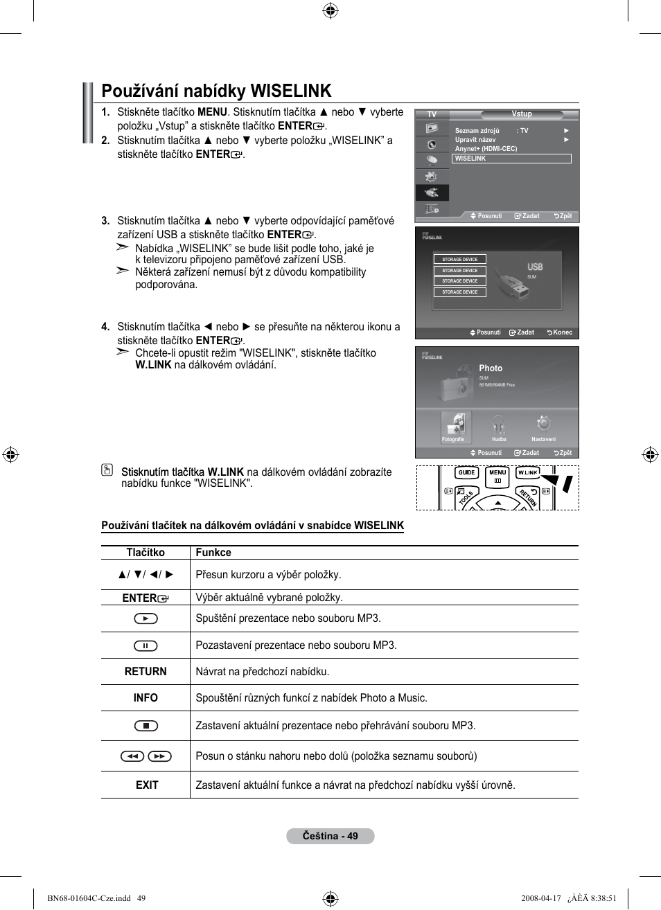 Používání nabídky wiselink | Samsung LE37A616A3F User Manual | Page 459 / 614
