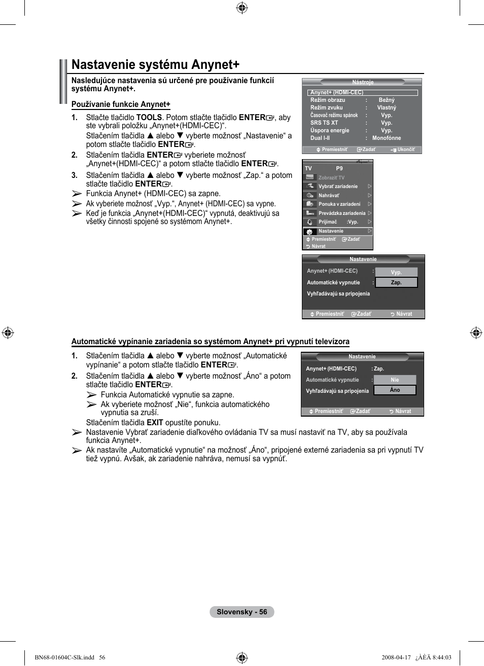 Nastavenie systému anynet | Samsung LE37A616A3F User Manual | Page 534 / 614