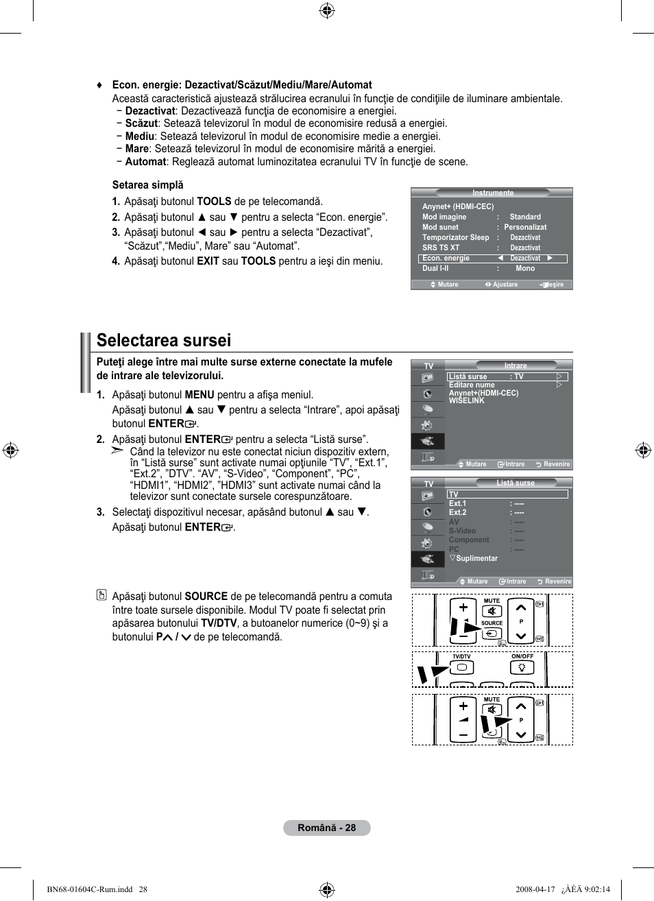 Selectarea sursei | Samsung LE37A616A3F User Manual | Page 574 / 614