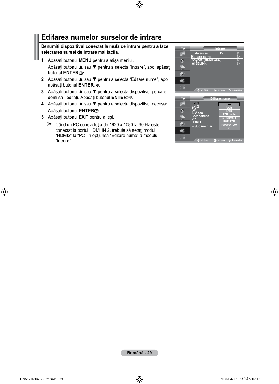 Editarea numelor surselor de intrare | Samsung LE37A616A3F User Manual | Page 575 / 614