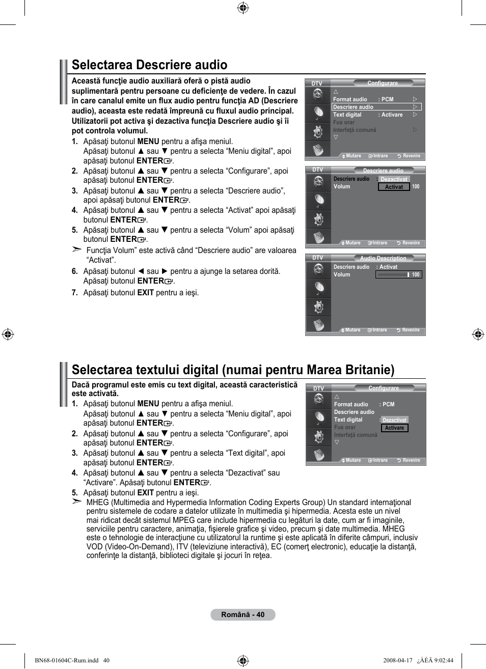 Selectarea descriere audio | Samsung LE37A616A3F User Manual | Page 586 / 614