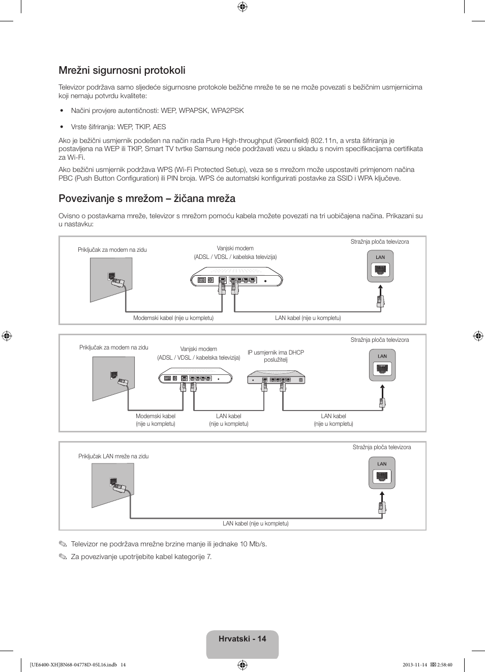 Mrežni sigurnosni protokoli, Povezivanje s mrežom – žičana mreža | Samsung UE40F6400AK User Manual | Page 134 / 385